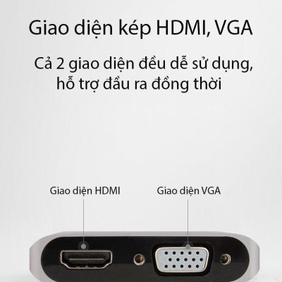 Cáp chuyển đổi Hagibis 4in1 USB-C to 4K HDMI/VGA/USB 3.0/PD cho Macbook, Laptop, Tablet, Điện thoại - Hàng nhập khẩu