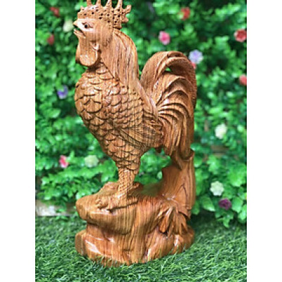 Tượng con gà trống bằng gỗ hương đá kt cao 30cm