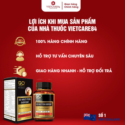Viên uống dành cho tuổi teen nhập khẩu chính hãng New Zealand GO MULTI TEEN EVERYDAY (60 viên) bổ sung 32 vitamin, khoáng chất và một số dưỡng chất hỗ trợ duy trì và tăng cường sức khỏe cho trẻ ở tuổi tăng trưởng, tuổi dậy thì