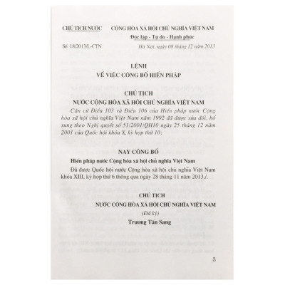 Sách - Hiến pháp nước Cộng hòa Xã hội Chủ nghĩa Việt Nam ( Các bản hiến pháp năm 2013 - 1992 -1980 - 1959 - 1946)