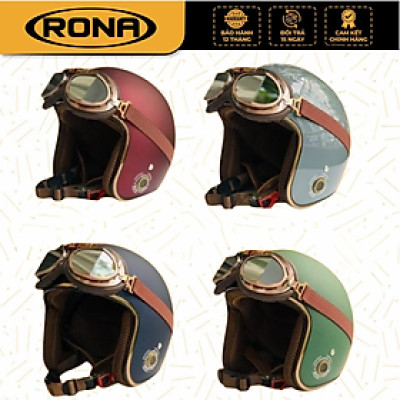 Mũ bảo hiểm xe máy 3/4 RONA R8 kèm kính phi công viền đồng cao cấp chính hãng