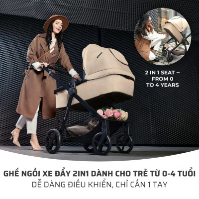 Bộ xe đẩy 3in1 Kinderkradt Newly cho bé từ 0 tháng tuổi đến 22kg - Hàng Chính hãng