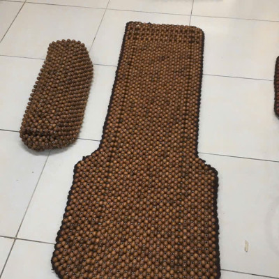 Đệm Lót Ghế Xe Ô Tô Hạt Gỗ Hương Mộc Hạt 1.2cm - Đan kết viền mép cao cấp ( hình thật )