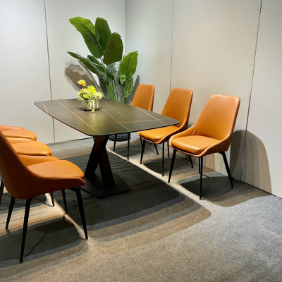 Bộ bàn ăn mặt đá phiến chân chéo chữ X kết hợp ghế Cups