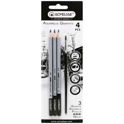 Vỉ 3 Bút Chì Graphite Aquarelle Tan Trong Nước Kèm Cọ - Acmeliae 43706