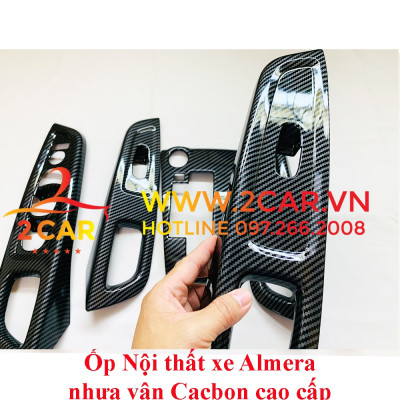 Ốp nội thất CARBON xe Nissan Almera 2021 2022 2023 Hàng nhựa ABS vân cacbon cao cấp