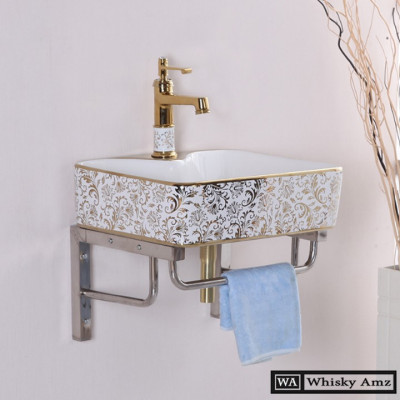 CHẬU RỬA MẶT, LAVABO TRẮNG HỌA TIẾT VÀNG VIỀN VÀNG NHẬP KHẨU CHÍNH HÃNG GROVES CAO CẤP 8170HB