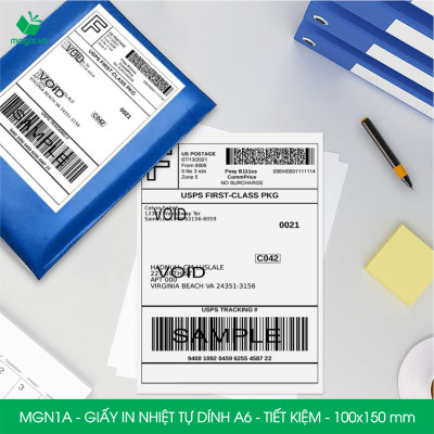 MGN1A - 100x150mm - XẤP 500 TỜ GIẤY IN NHIỆT TỰ DÍNH A6 - GIẤY IN ĐƠN