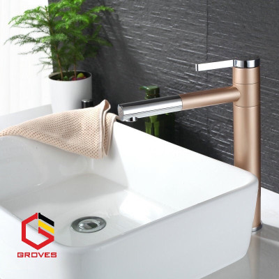 Vòi rửa mặt đa năng thân cao mạ vàng GR7013C (đầu và thân vòi đều xoay được 360 độ, mạ màu vàng nhạt - như hình)