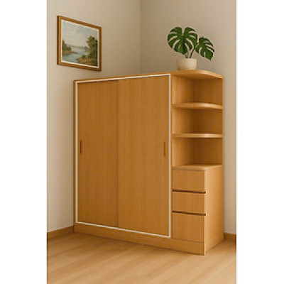 Tủ áo Ecoplast 2 cánh lùa và kệ Juno Sofa KT 1m6 x 2m màu gỗ