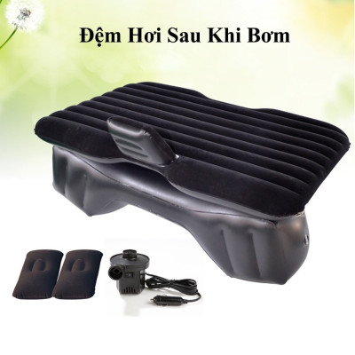 Giường nệm hơi ô tô xe hơi cao cấp dày loại 1 mặt nhung thoáng mát đế rời đi kèm bơm điện và bộ gối - Đen