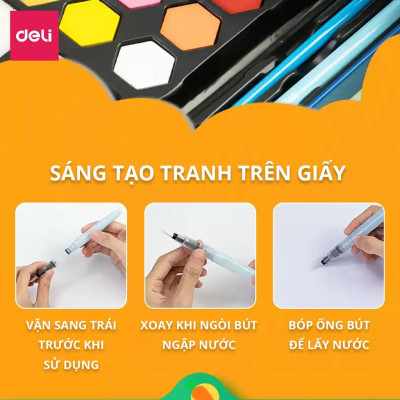 Màu nước dạng nén Deli 24 36 48 màu kèm quà tặng phiên bản mới Solid Water color bao gồm 8 dụng cụ chuyên nghiệp