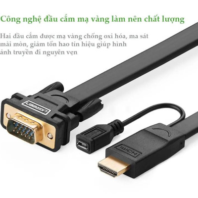 Ugreen UG40267MM101TK 1.5M màu Đen Cáp chuyển đỗi HDMI sang VGA kèm cổng trợ nguồn Micro USB - HÀNG CHÍNH HÃNG