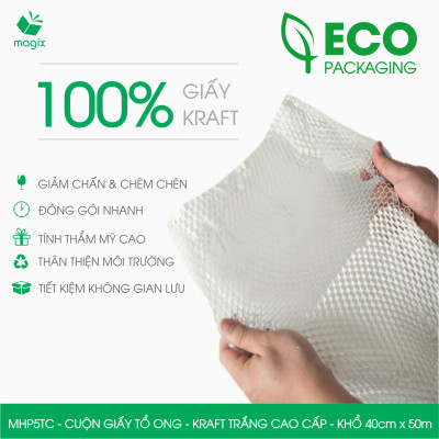 MHP5TC - 40cm x 50m - Cuộn giấy tổ ong chống sốc - Kraft trắng Cao Cấp - Giấy gói hàng, gói quà
