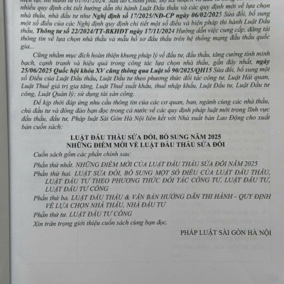 Sách Luật Đấu Thầu sửa đổi bổ sung năm 2025 – Những Điểm Mới Về Luật Đấu Thầu sửa đổi (V2604D)