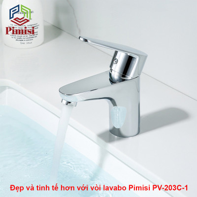 Vòi Lavabo Nóng Lạnh Pimisi PV-203C-1 Đồng Thau Mạ Xi Sáng Bóng, Dùng Cho Chậu Rửa Mặt 1 Lỗ Ở Phòng Tắm - Điều Chỉnh Nước Bằng Gật Gù Gắn Trên Bồn Chậu Rửa Treo Tường Hay Chậu Mặt Bàn Đá, Với Đầy Đủ Phụ Kiện Xi Phông Và Dây Cấp Nước | Hàng Chính Hãng