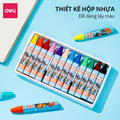 Màu sáp dầu học sinh Colorkids 12/24 màu Deli- Sáp màu dầu siêu mịn, màu sắc tươi sáng, an toàn ít mùi, tô màu mỹ thuật