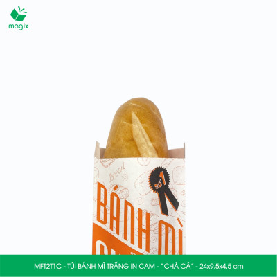  MFT2T1C - 24x9.5x4.5 cm - 100 túi giấy đựng bánh mì chả cá, túi đựng thức ăn mang đi, túi take away