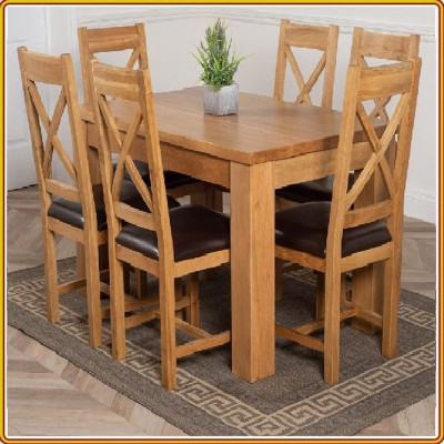 Bộ bàn ăn Rustic Oak bàn 1m6, kèm 6 ghế juno sofa ( Vàng Gỗ Tự Nhiên)