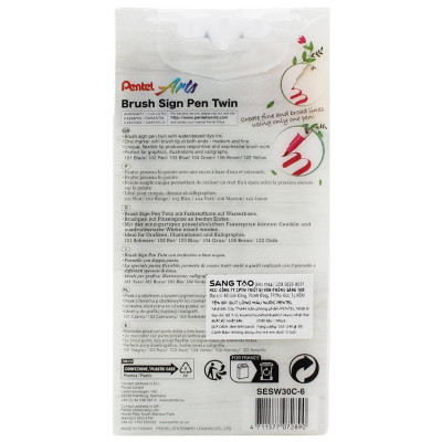 Bộ 6 Bút Lông Màu Nước 2 Đầu - Brush Sign Pen Twin - Pentel Art SESW30C-06E