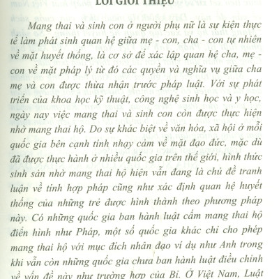Mang Thai Hộ Và Xác Lập Quan Hệ Huyết Thống So Sánh Pháp Luật Bỉ, Pháp, Anh Và Việt Nam (Sách chuyên khảo)