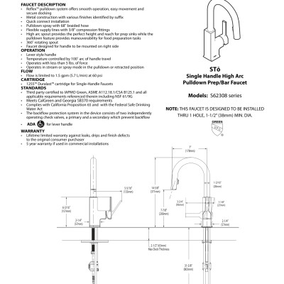 Vòi rửa chén dây kéo MOEN S62308BL (HÀNG CHÍNH HÃNG)