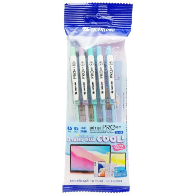 Vỉ 5 Bút Bi Pro 027 0.5 mm - Thiên Long TL-105 - Mực Xanh
