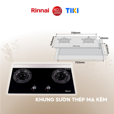 Bếp gas âm đầu đốt trong Rinnai RVB-2Gi(B) mặt bếp kính và kiềng bếp men - Hàng chính hãng