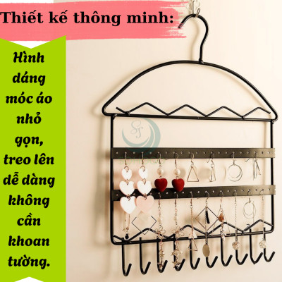 Giá Treo Trang Sức Hình Móc Áo Đa Năng- Kệ Treo Khuyên Tai, Vòng Tay, Dây Chuyền Gắn Tường+ Kèm Móc Dán
