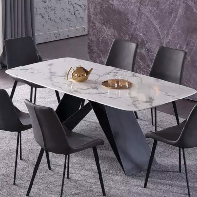 Bàn ăn cao cấp Tundo mặt đá hiện đại chân X