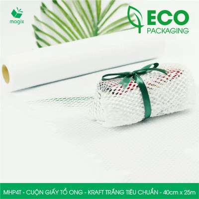 MHP4T - 40cm x 25m - Cuộn giấy tổ ong gói quà, gói hàng chống sốc - Kraft trắng kem Tiêu Chuẩn
