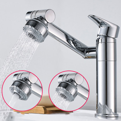 Vòi rửa mặt Lavabo cổ xoay 720 độ đa chiều, củ đồng, thân ngắn, mạ Crom, điều chỉnh nhiều chế độ tia nước Minh House