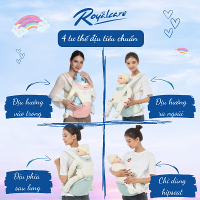 Địu ngồi trẻ em 4 tư thế lưới siêu thoáng Air mesh siêu thoáng Royalcare - 906 - cho bé 3 tháng tới 36 tháng - tặng khăn yếm cho bé