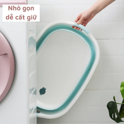 Chậu tắm gấp gọn size lớn cho bé từ 0 đến 6 tuổi , Thau giặt đồ gập gọn kích thước lớn tiên dụng LEOS màu ngẫu nhiên