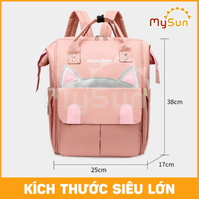 Balo bỉm sữa ĐA NĂNG có túi đựng đồ giữ nhiệt cho mẹ và em bé sơ sinh MÈO YÊU - MySun