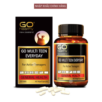 Viên uống dành cho tuổi teen nhập khẩu chính hãng New Zealand GO MULTI TEEN EVERYDAY (60 viên) bổ sung 32 vitamin, khoáng chất và một số dưỡng chất hỗ trợ duy trì và tăng cường sức khỏe cho trẻ ở tuổi tăng trưởng, tuổi dậy thì