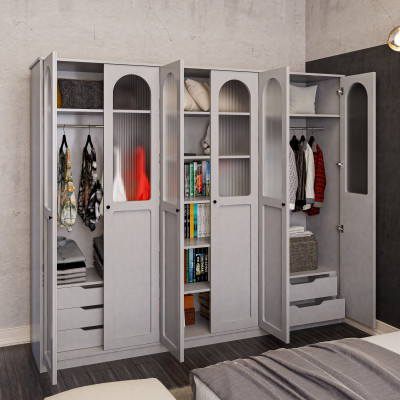 [Happy Home Furniture] SISEEL, Tủ quần áo cửa kính 6 cửa mở , 240cm x 54cm x 200cm ( DxRxC), TCM_187