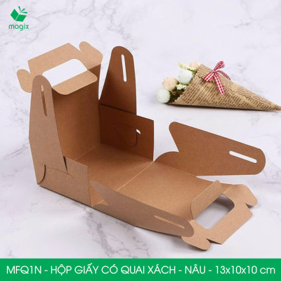 MFQ1N - 13.5x10x10 cm - 20 hộp giấy kraft có quai xách - Hộp đựng bánh ngọt, hộp quà tặng handmade