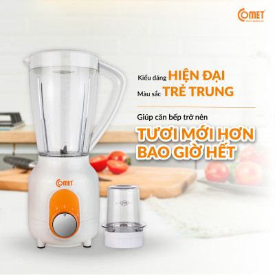 Máy xay sinh tố Comet CM9955 – 2 cối nhựa kháng vỡ, dung tích 1.5L – Công suất 450W, lưỡi dao thép không gỉ – Hàng chính hãng, bảo hành 1 năm