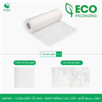 MHP4TC - 40cm x 25m - Cuộn giấy tổ ong chống sốc - Kraft trắng Cao Cấp - Giấy gói hàng, gói quà