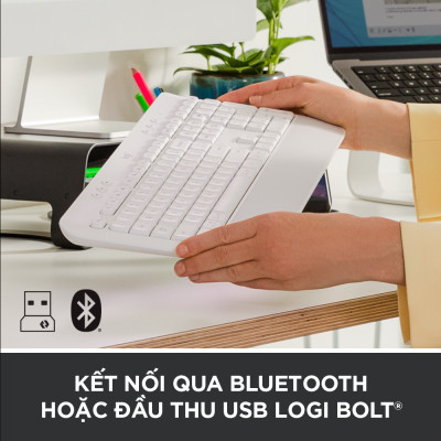 Bàn Phím Không Dây Logitech Signature K650 - Nhỏ gọn, gác tay tích hợp, tương thích Mac , Bluetooth & USB Bolt - Hàng chính hãng