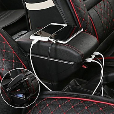 Hộp tì tay dành cho Hyundai Grand i10 nhựa bọc da cắm cốc 7 cổng usb