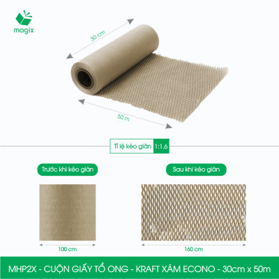 MHP2X - 30cm x 50m - Cuộn giấy tổ ong chống sốc - Kraft xám Siêu Tiết Kiệm ECONO