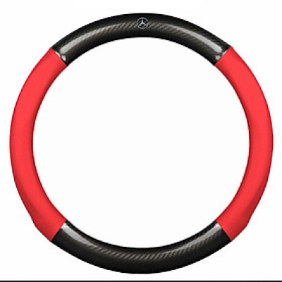 Bọc vô lăng TTAUTO cho xe ô tô chất liệu da vân carbon cao cấp có logo MERCEDES (Đen Đỏ)