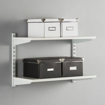 Kệ Railshelf 2 tầng H60cm - Kệ treo tường tùy biến kích thước & vị trí hiện đại - Bằng thép sơn tĩnh điện, kệ gỗ MFC phủ melamine