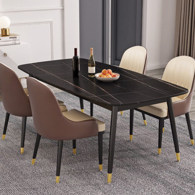 Bàn ăn cao cấp Juno Sofa mặt đá ceramic chân côn núm bọc đồng