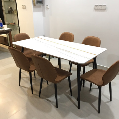 Bộ bàn mặt đá cao cấp Juno sofa 1m6 x 80 cm và 6 ghế da