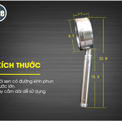 Vòi sen tăng áp Kosko không dùng điện, nhôm nguyên khối, công nghệ tia nước nano mềm dịu làn da