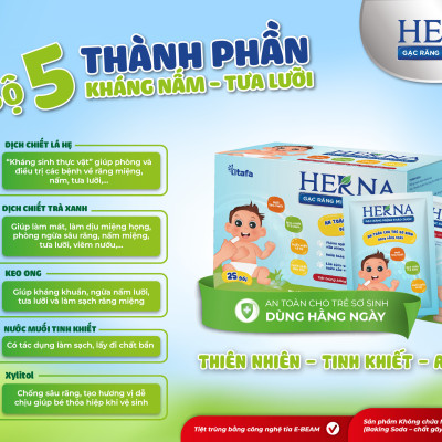 Gạc răng miệng thảo dược Herna (25 gói) - An toàn cho trẻ sơ sinh dùng hằng ngày phòng ngừa vấn đề răng miệng cho bé