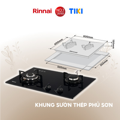 Bếp gas âm Rinnai RVB-6SDQ(B) mặt bếp kính và kiềng bếp men - Hàng chính hãng.
